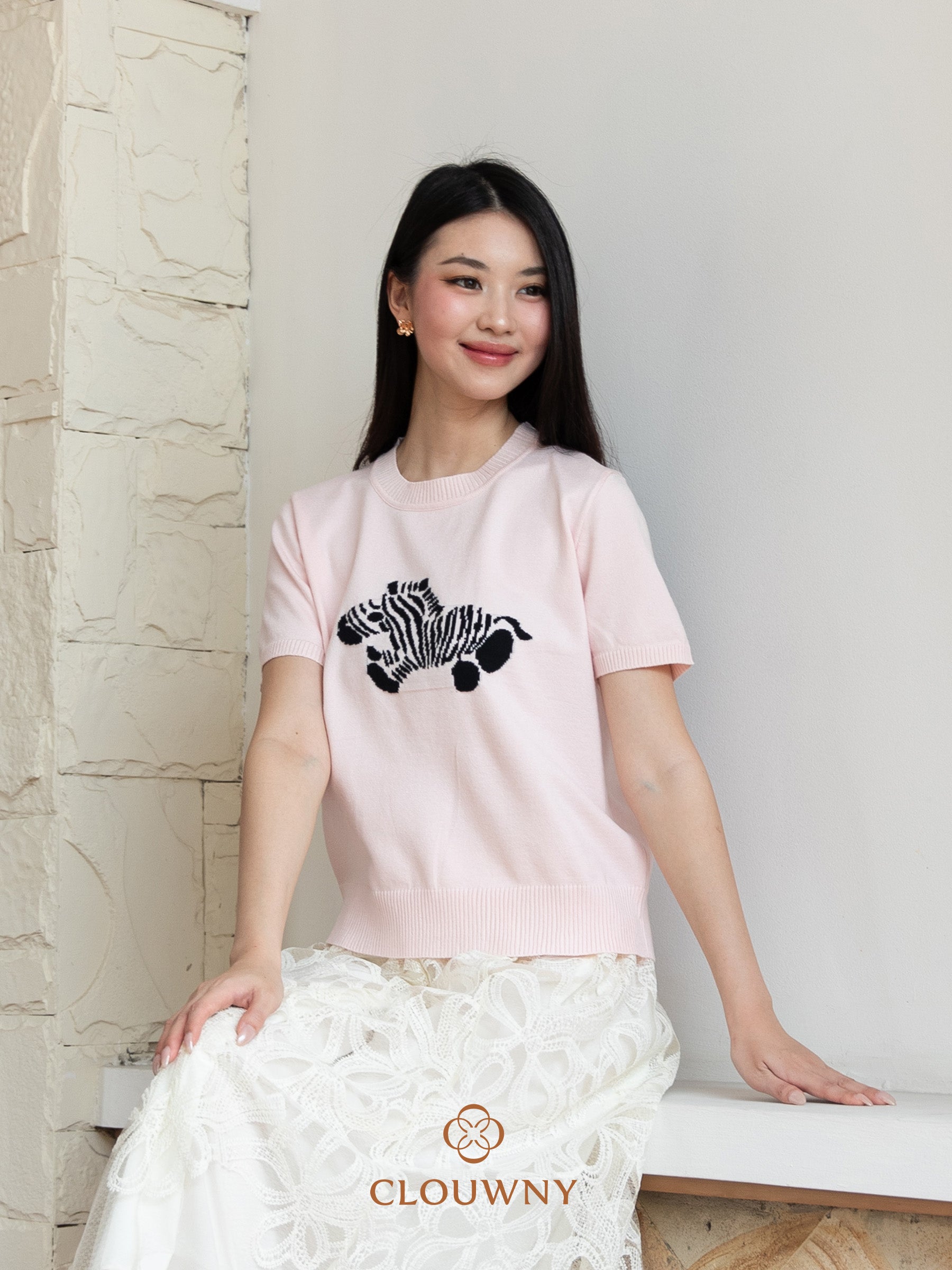 Zebra Knit Top - Pink